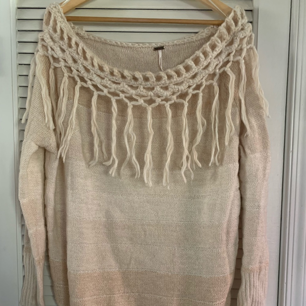 Free people off shoulder tassel sweater